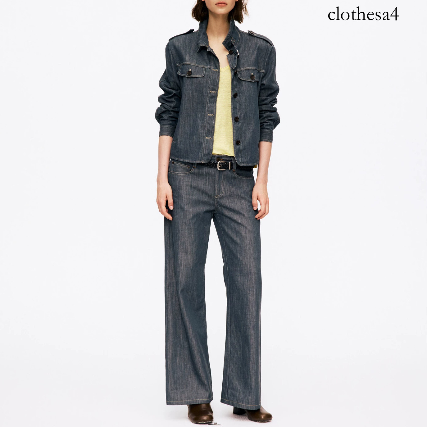 American-style vintage washed denim set for women, featuring a new autumn collection of workwear jackets and distressed long pants with heat-set det