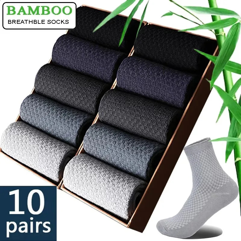 10 PairsLot Mens Bamboo Fiber Socks Autumn Long Black Business Casual Man Dress Sock Gift Plus Size 4245 26921