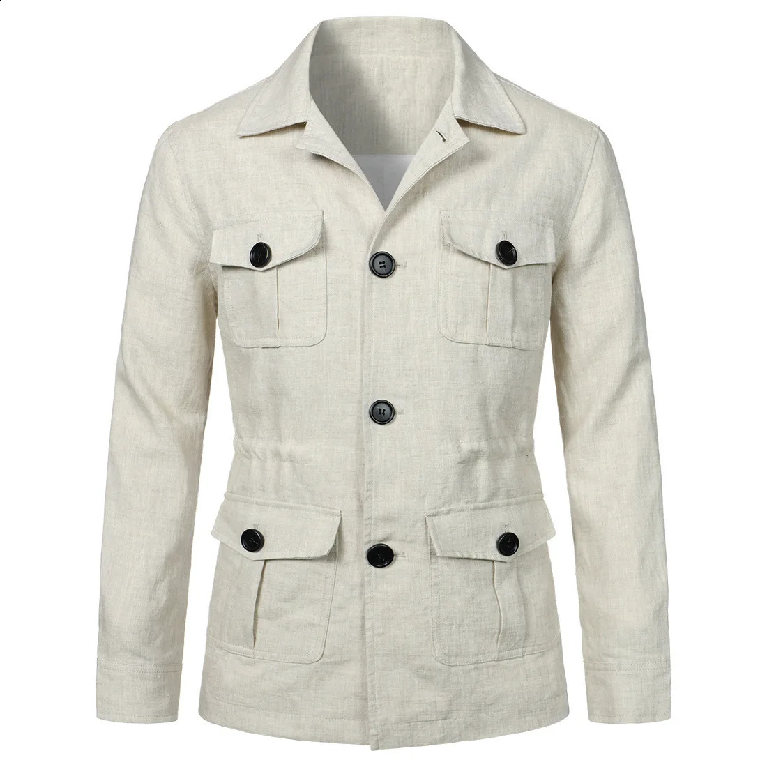 Spring Korean style Multiple pockets work jackets men casual loose thin section tooling linen jackets for men size M-5XL 260920
