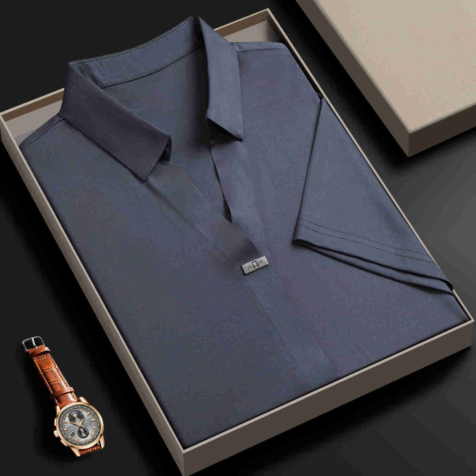 High Shirts Men's quality Casual ice silk short sleeve T-shirt men's lapel top trendy brand design cool silky breathable summer casual pol