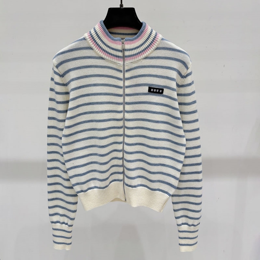 Women Luxury Zipper Cardigan Sweater Designer Striped Fit Colorful Knit Cardigan Autumn Y2K Style Club Party Casual Sweater Coat