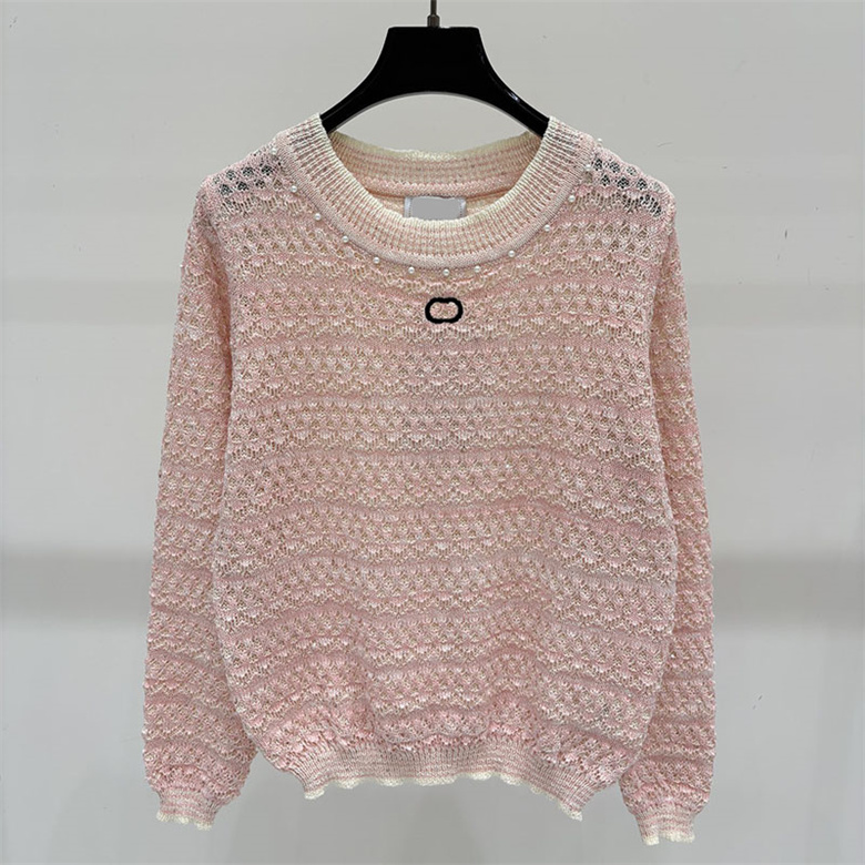 Chic Woman Elegant Knit Shirt Letter Embroidered Beading Long Sleeve Shirt Autumn Winter Date Vacation Office Daily Casual Wear