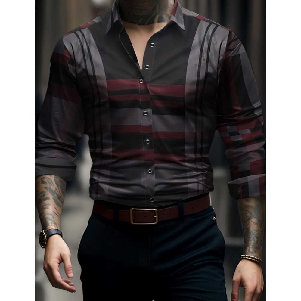 Men's Shirts Men's Hawaiian Casual Shirt Blue Striped Printed Shirt Fashion Elegant Summer Beach Shirt Temperament Streetwear Lapel Mens C