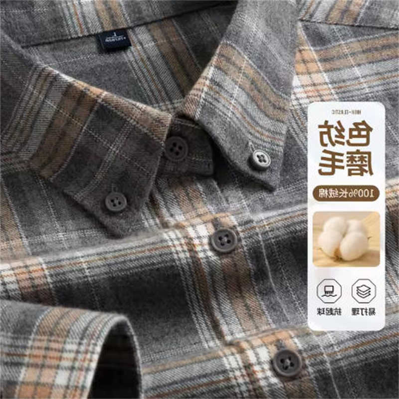 100% Shirts Men's Cotton Casual Men's Flannel Shirts Plaid Long Sleeve THiCK Autumn Winter Fashion Student RETRO CheCKed Man CloTHing H260