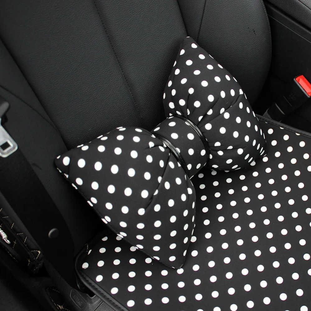 Covers Car Classic Seat Polka Dot Car Neck Support Pillow Universal Cotton Bow Seat Back Support Headrest Waist Pillow Car Interior Accessories J260