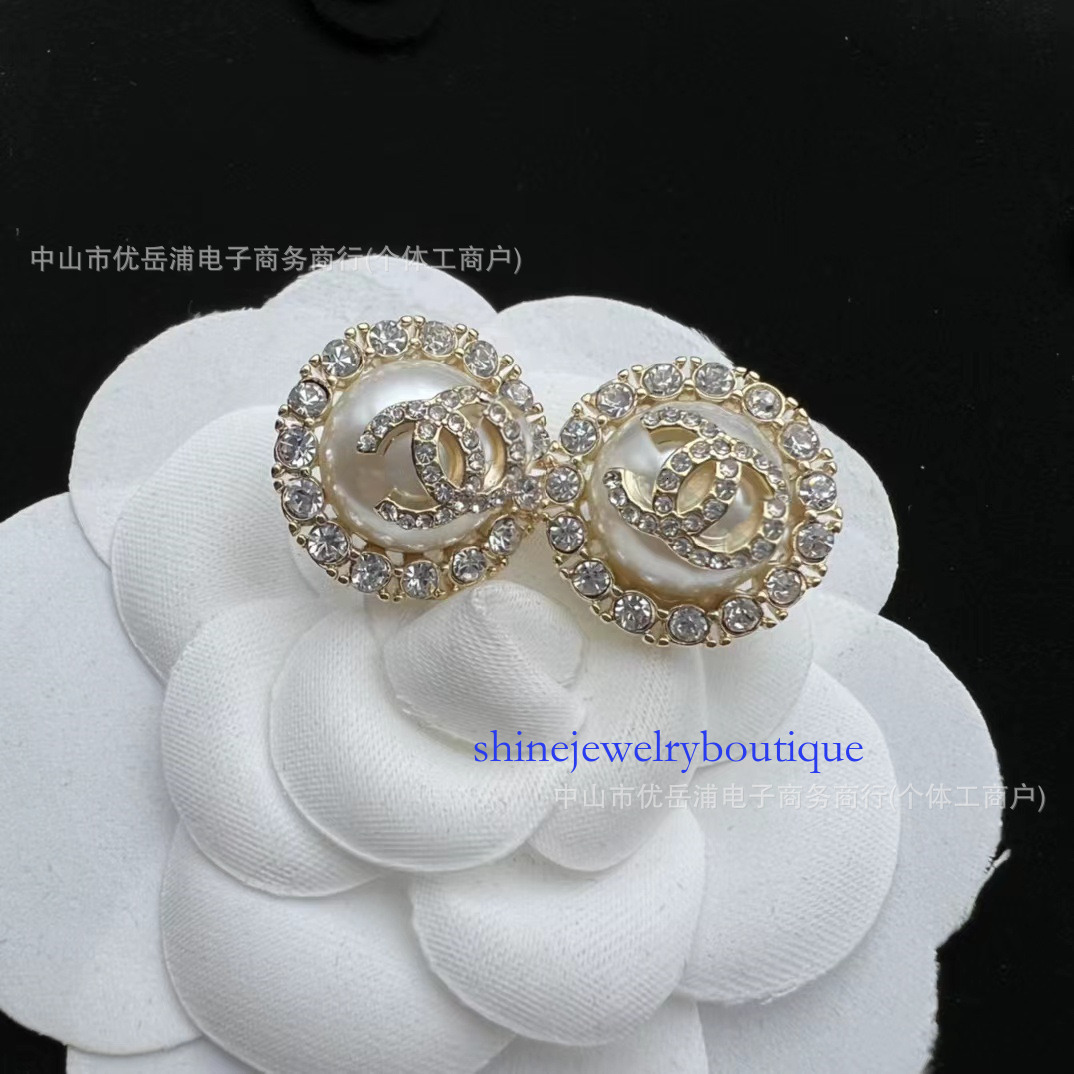 cc earrings round full diamond pearl stud women elegant and high end earrings for women
