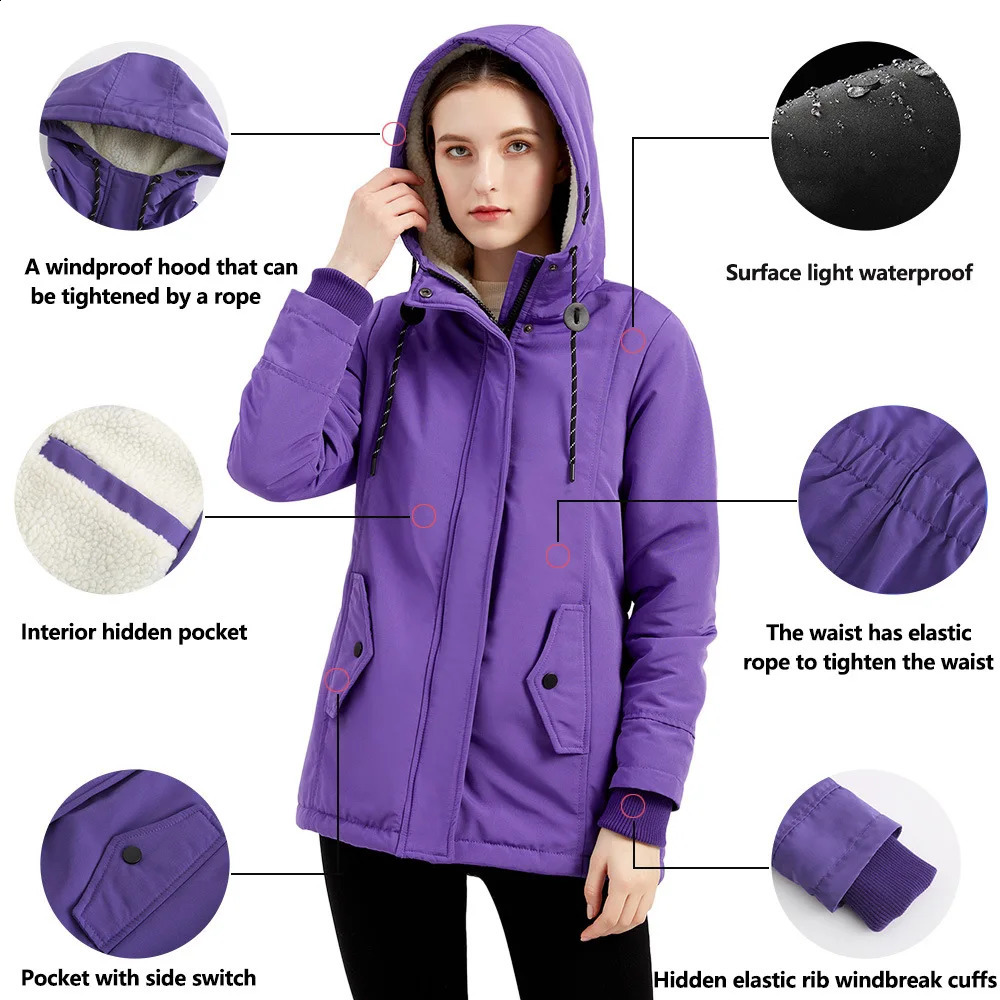 2026 Womens Purple Warm Hooded Parkas Thick Plush Coats Female MidLong Cotton Jacket Winter Outwear Big Size S5XL 260920