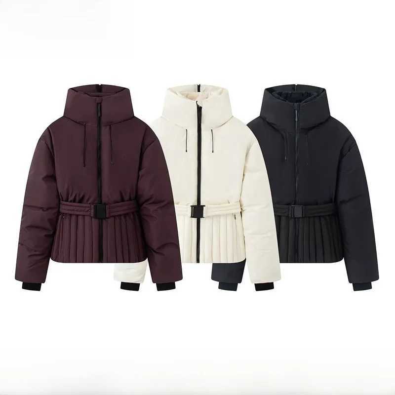 Summer Women's Jackets New Spring Arrival Thickened Cotton Ski Jacket Women's Fashion Simple Match Belted Outerwear Short Coat Polyester F