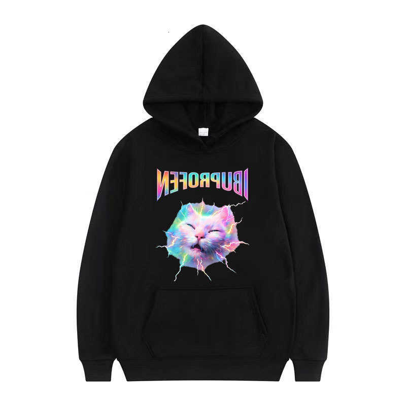 Funny Men's Hoodies Sweatshirts IBUPROFEN Cat Meme Vintage Sweatshirts Men Women Hot Sale Harajuku Fashion Style Streetwear Hooded Loose Oversi