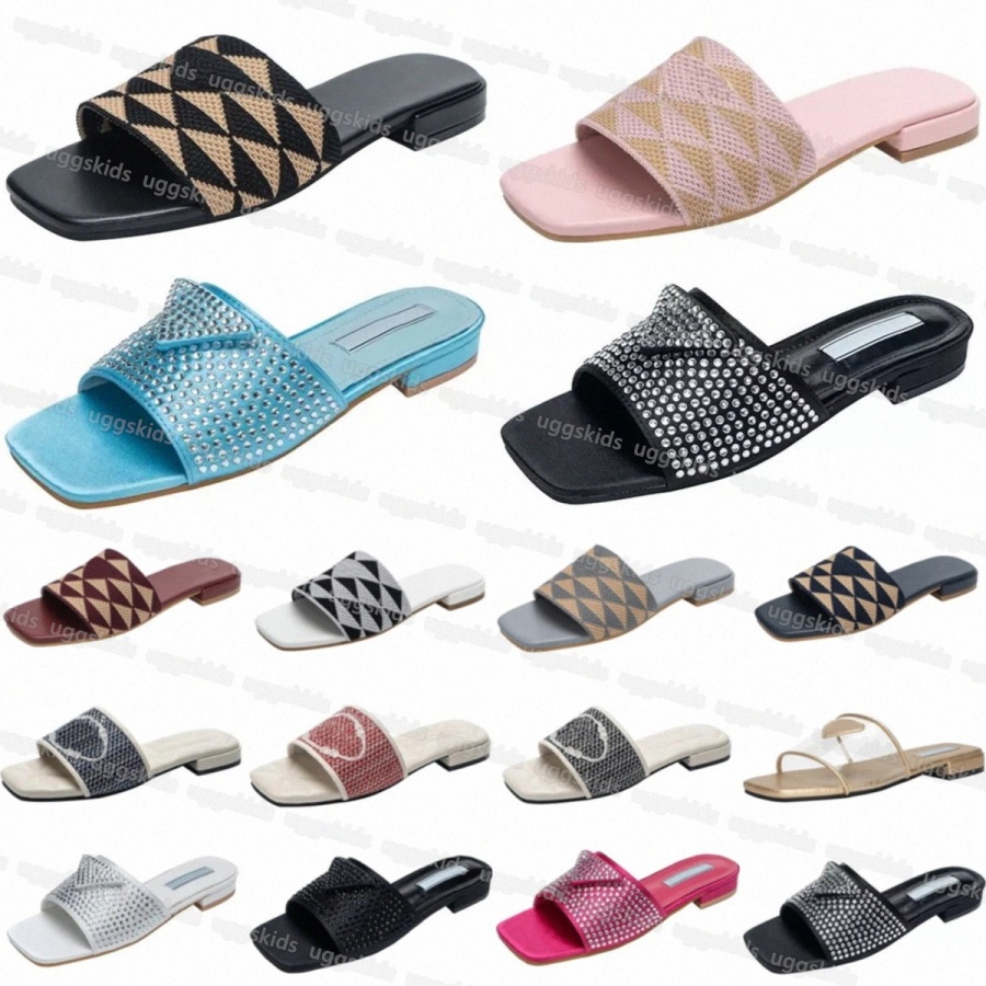 Designers Slippers Slides Sandals womens girls Leather knitting Platform Floral Slipper Sandal Flats black white pink blue brown red Summer Home Bea