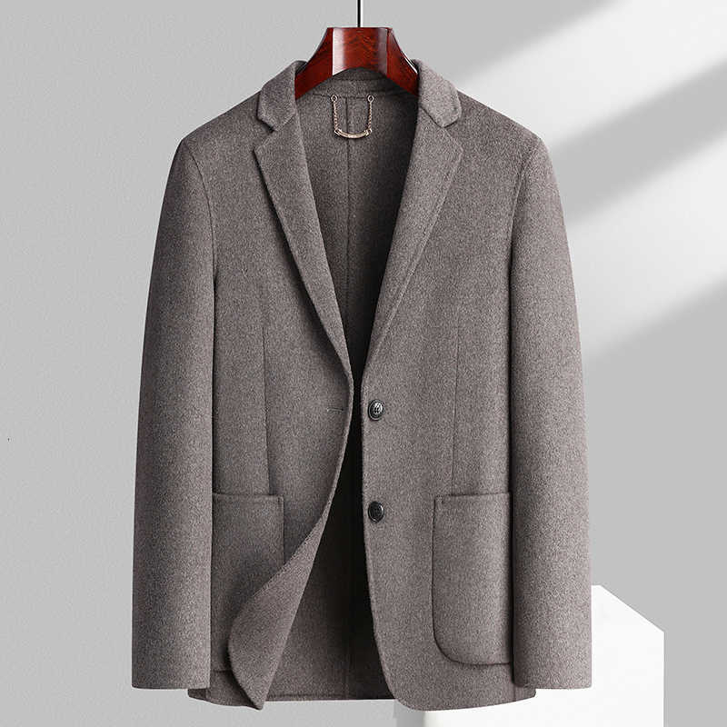 Wool Blends Men's Men's Business Casual Woolen Coat Solid Color Loose Wool Suit Jacket Outwear Formal Windproof Top Cashmere Overcoat D260