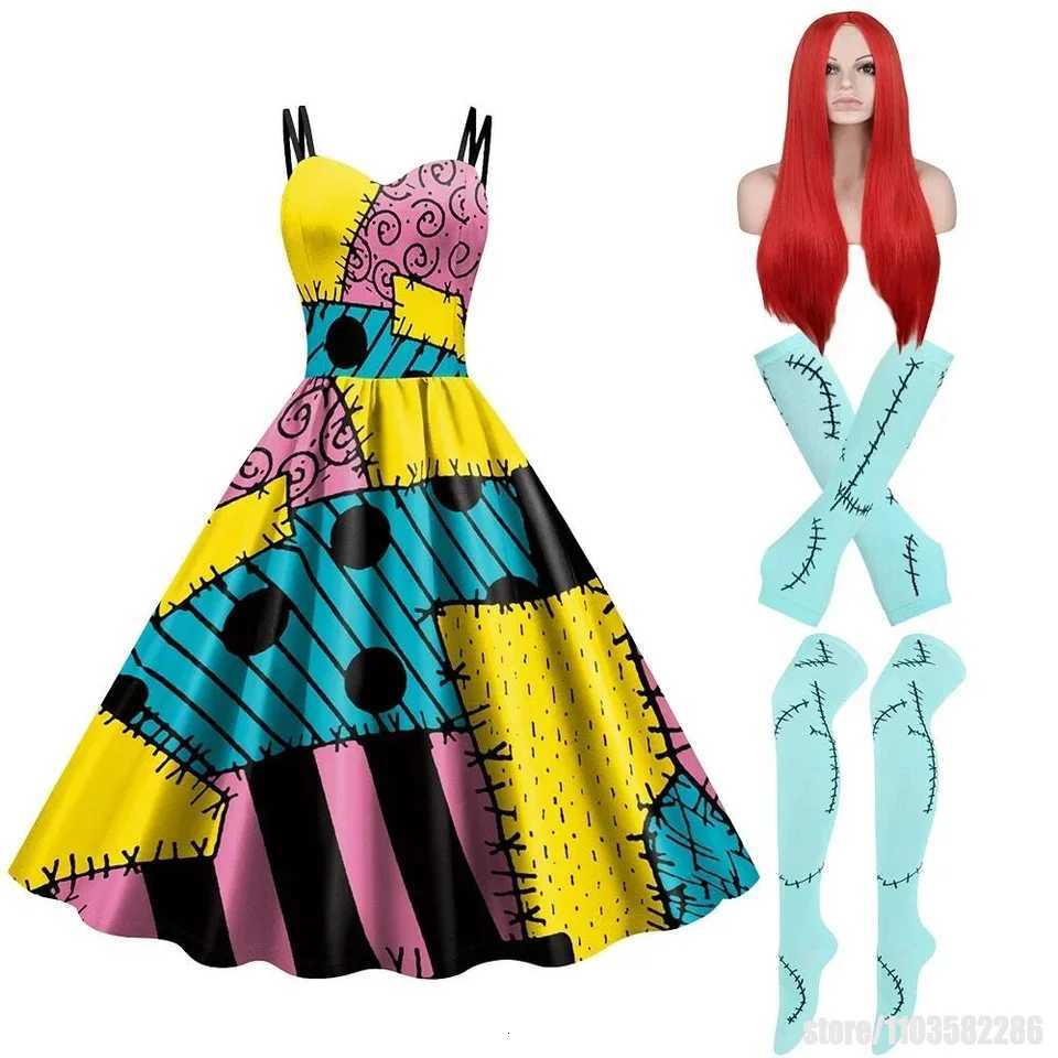 Stage Wear Abito di Halloween con maniche Fancy Cosplay Costume da festa Slip Dress Parrucca Calzini Suit Movie Dress Up Carnival OutfitT260921
