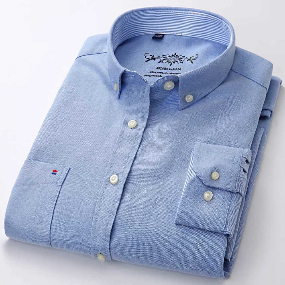 Men's Men's Casual Long Shirts Sleeve Oxford Plaid Striped Casual Shirt Mens Designer Clothes Button Down Collar Thick Work Shirts and Blo