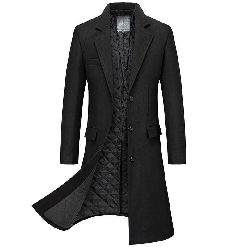 Autumn Blends New Men's Wool Winter Long Wool Blends Men Fashion Woolen Coats Men Business Casual Solid Turn Down Collar Thick Wool Trench Jack