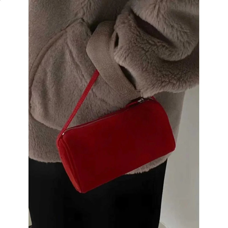 Vintage 90s Suede Pen Holder Bag Summer Cross-Border Genuine Leather Shoulder Bag Women's Crossbody Handbag 260920