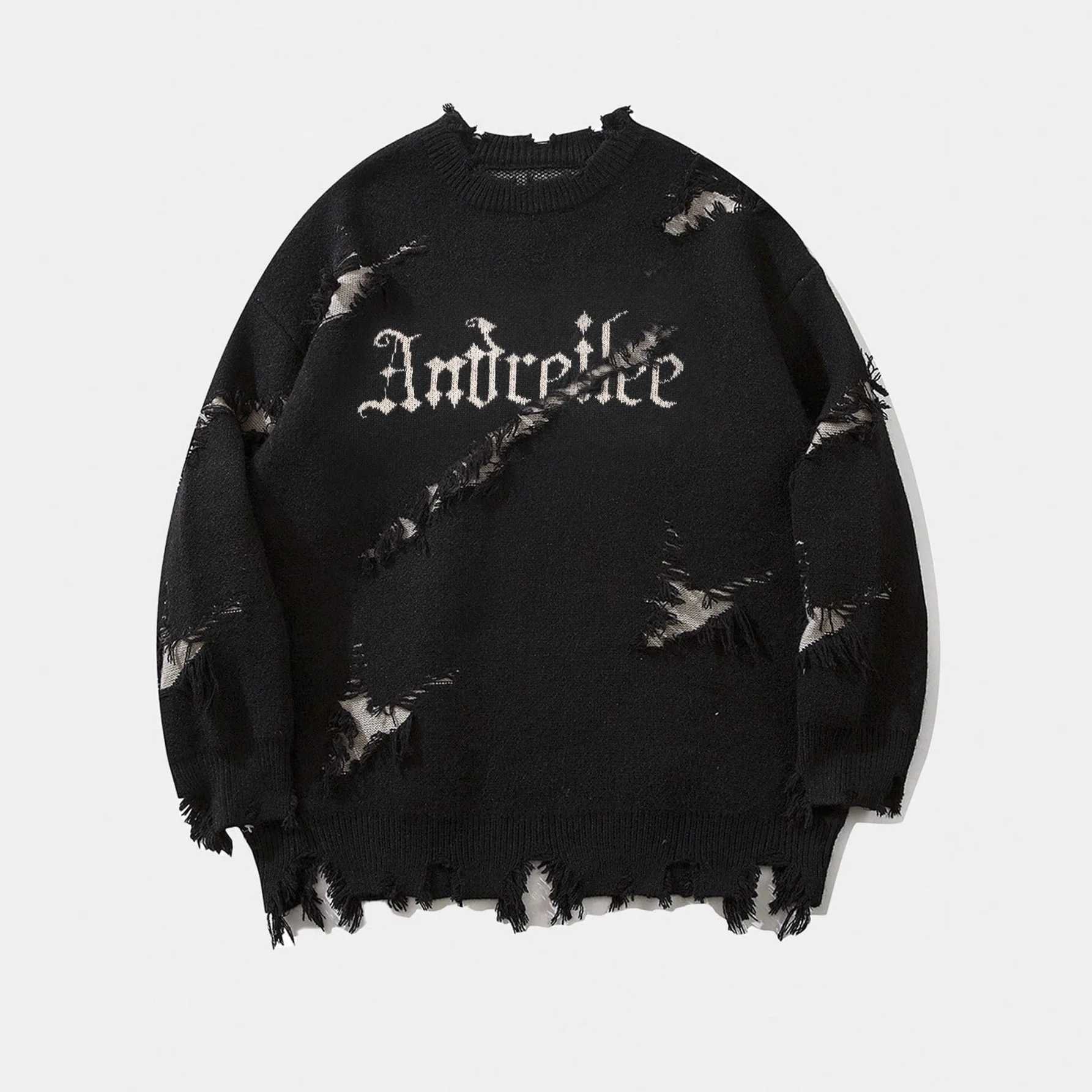 2025 New Men's Distressed Sweater Hip Hop Pullover Casual Knitwear Top Streetwear Fashion for Autumn Winter Halloween Come S260921UUDX