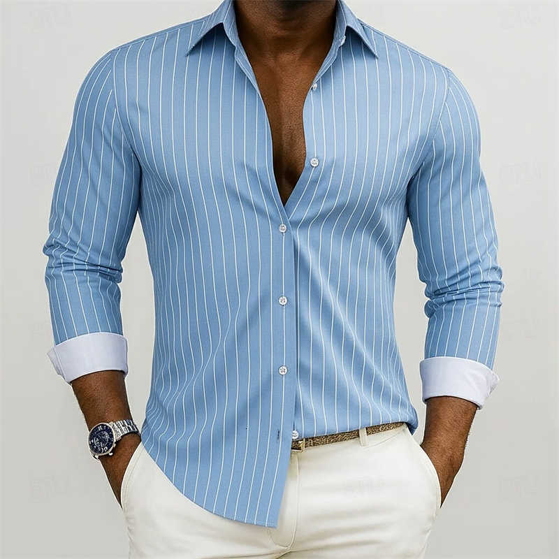 Men's Men's New Casual Shirts Striped Shirt Outdoor Street Style Business Casual Lapel Collar Long Sleeves Versatile and Fashionable Men&#