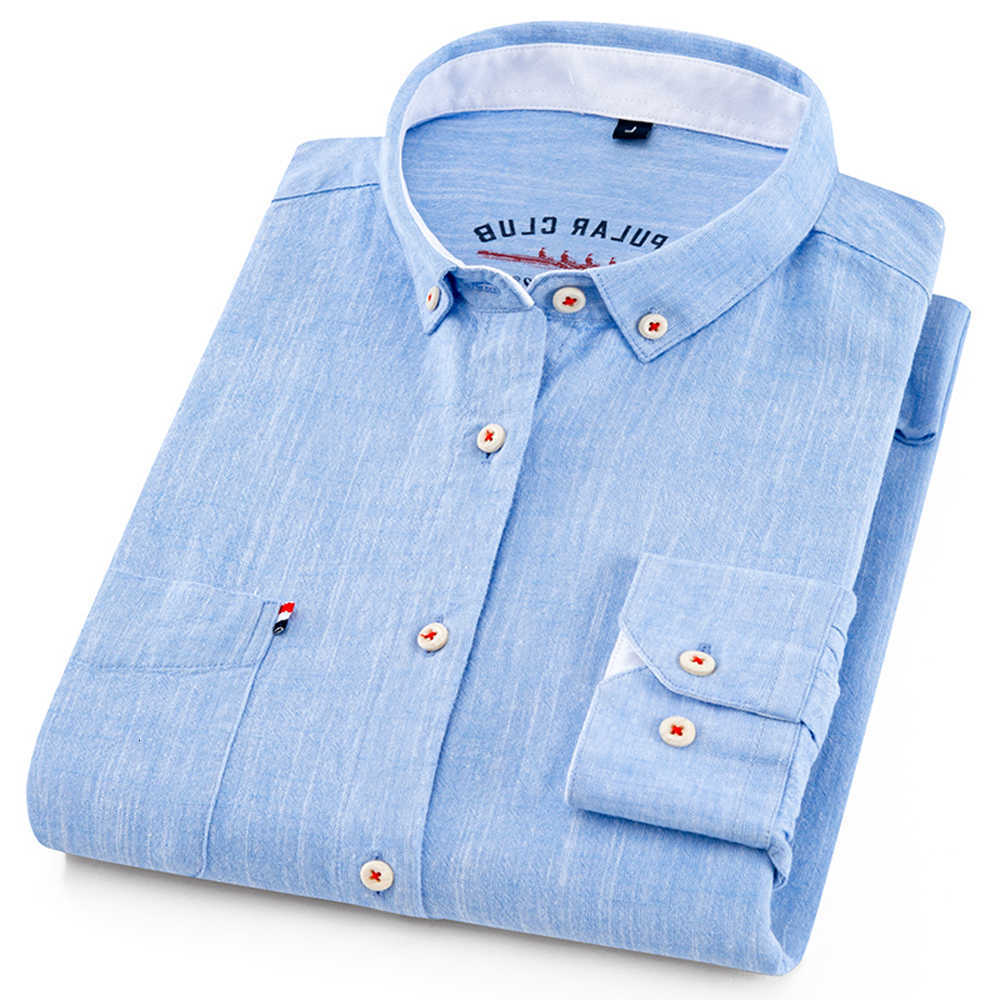 Casual Shirts Men's Slim-fit Men's Long-Sleeve Linen Cotton Shirts Single Patch Pocket Button Down Summer Thin Breath Solid Versatile Casu