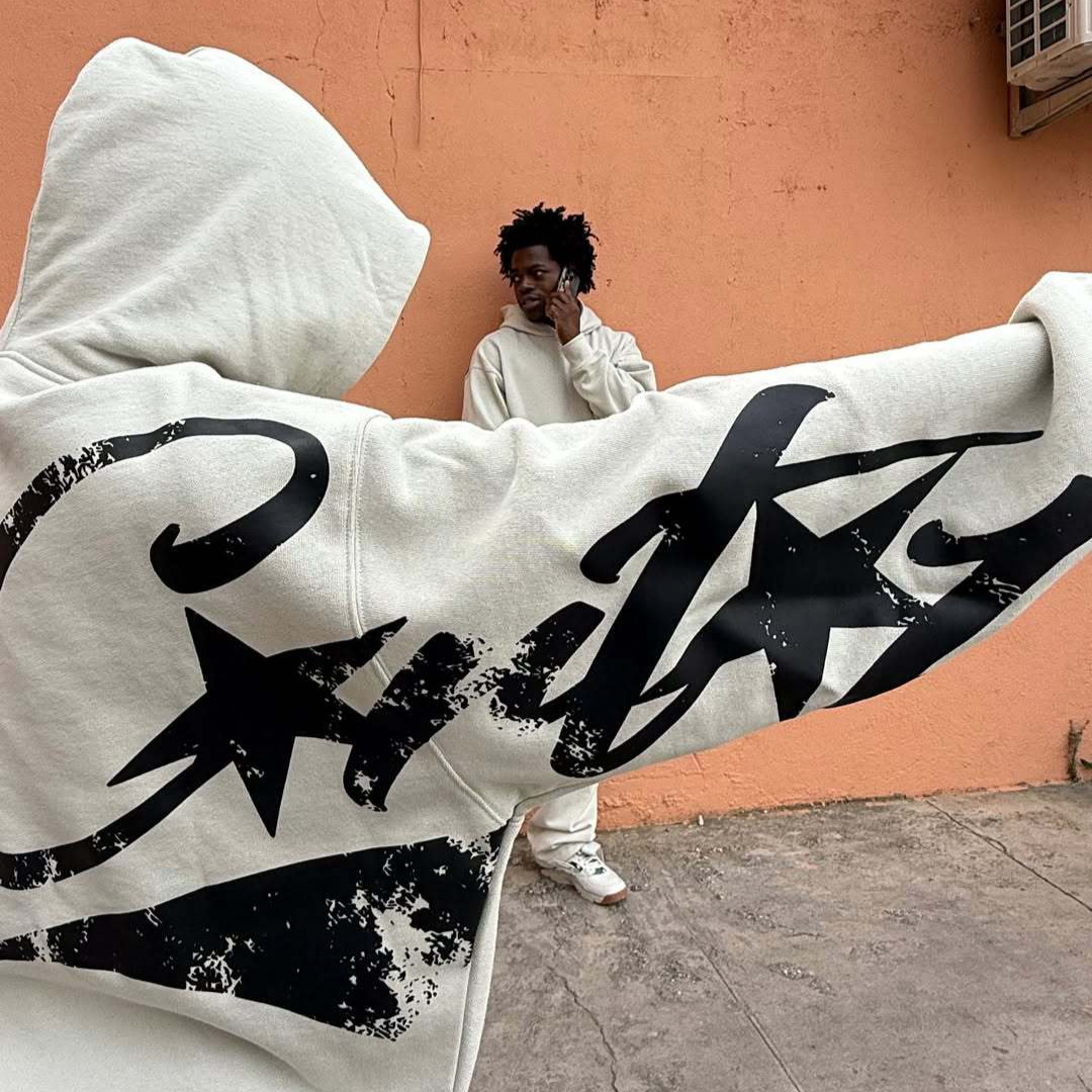 American hip-hop streetwear letter-printed sweatpants for men, trendy brand hooded sweatshirt, loose-fitting sports outfit set