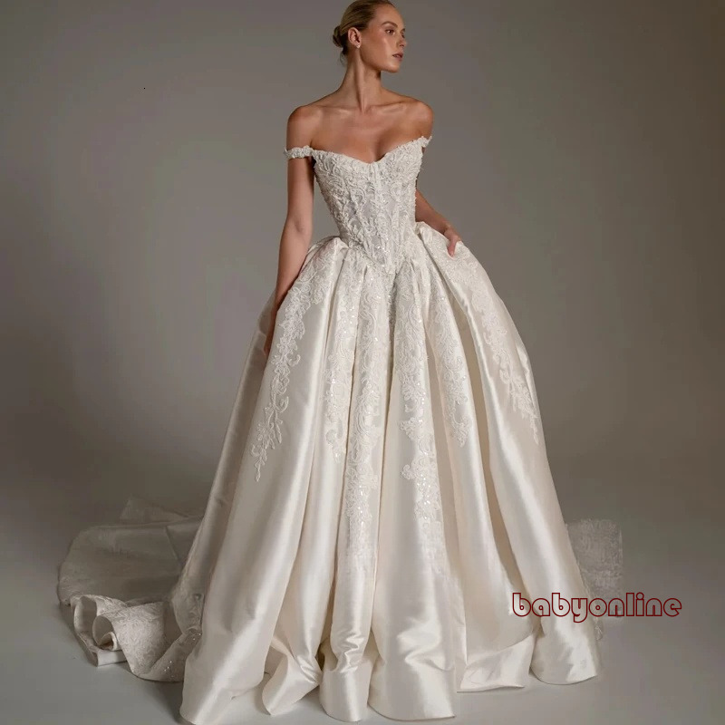 Luxury Arabic Dubai Ball Gown Wedding Dress Sweetheart Off Shoulder 3D Appliques Lace Bridal Wedding Gowns Robe De Mariee Custom Made 918