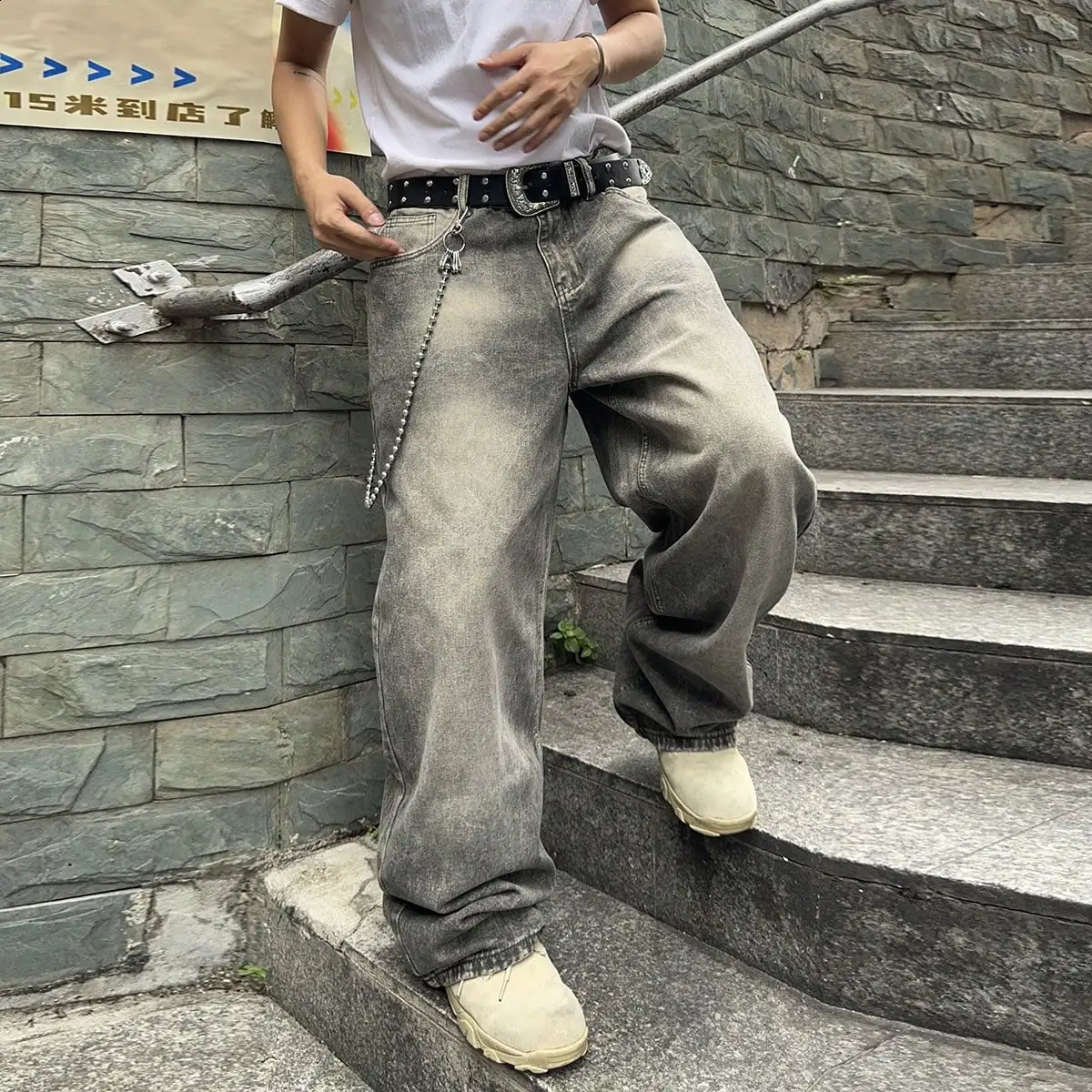 Vintage Men Y2K Gradient Baggy Denim Jeans For Men Washed Casual Loose Denim Pants Streetwear Hip Hop Wide Leg Straight Trousers 260920