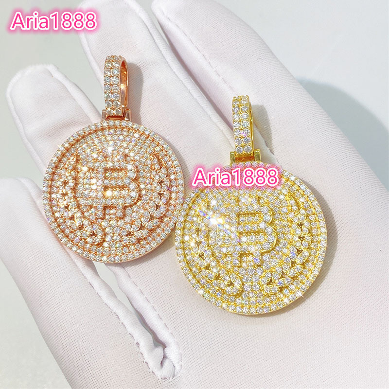 Ice Custom Brilliant Cut Moissanite Claw Setting Pendant Third Party Certified 925 Sterling Silver 10k Gold Plated Hip Hop Fine