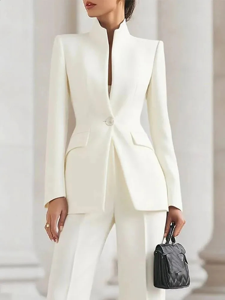 Elegant Long Sleeved BlazerPants Suit Autumn Simple Solid Color Commuting Outfit Women's Temperament Slim Fit Professional Set 260920