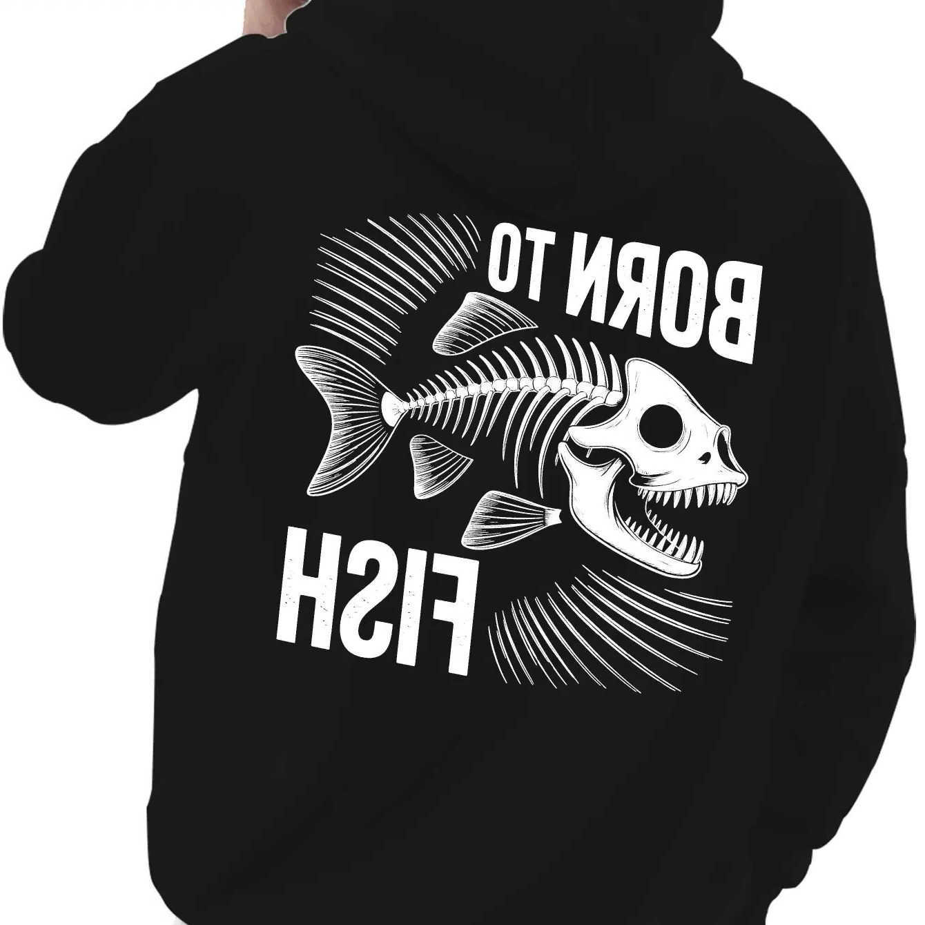 Autumn Men's Hoodies Sweatshirts 2026 and winter new men's and women's hooded sweatshirt fish bone print daily fashion versatile spor