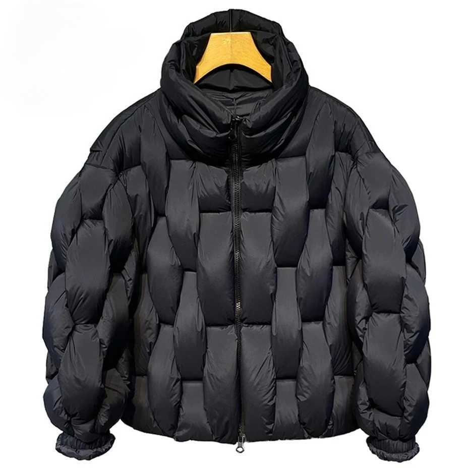 Winter Parkas Padded Jacket Men Fashion Designer Square Weave High Collar Warm Coat Man Black Loose Puffer Bubble Jacket Q260921