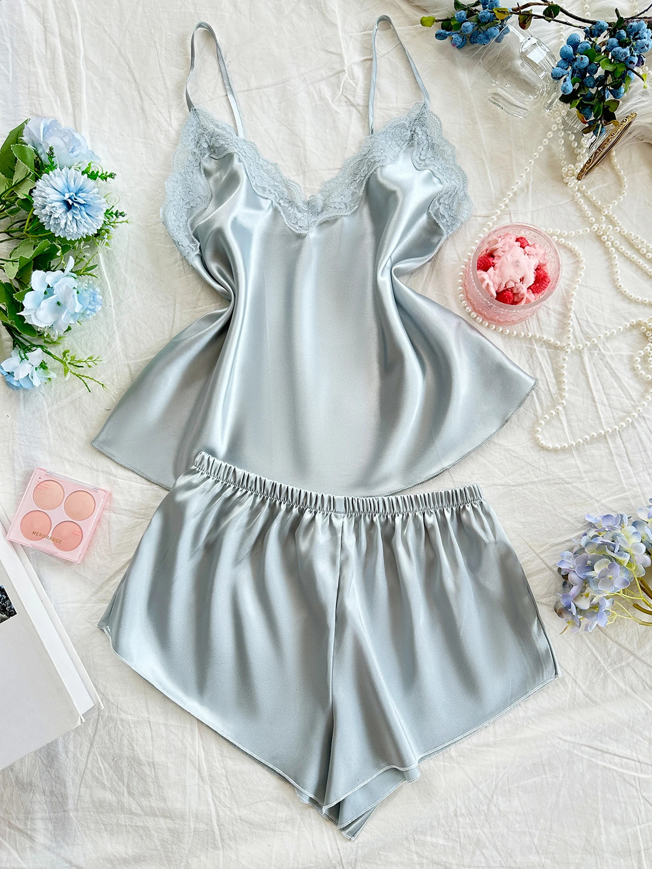 Fashion Women Pajamas Set Lace Trim Simple and Versatile Top Shorts Cute Loungewear Sleepwear for Summer 260920