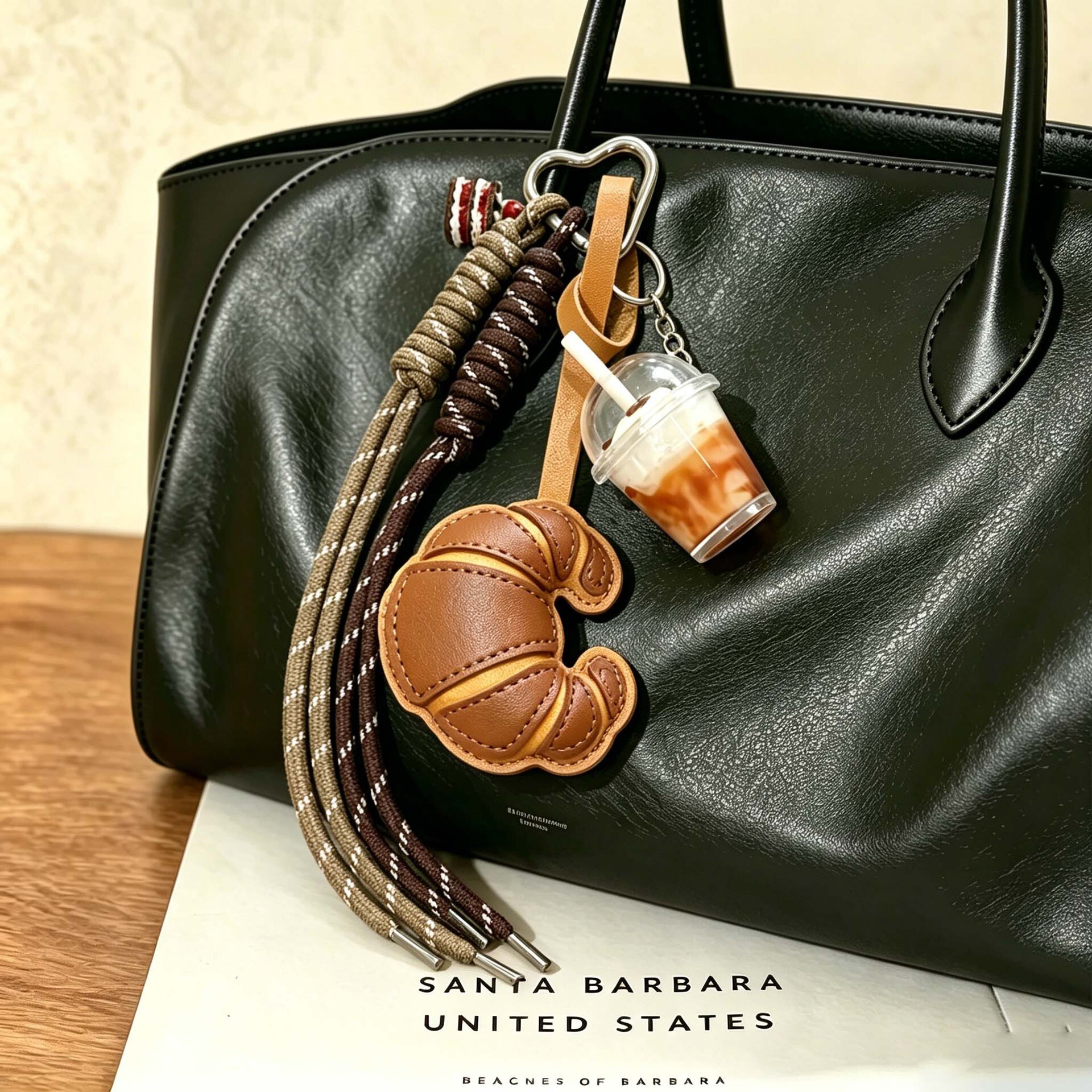 Spring and summer new leather horn woven keychain, multi-color coffee cup carabiner bag pendant wholesale