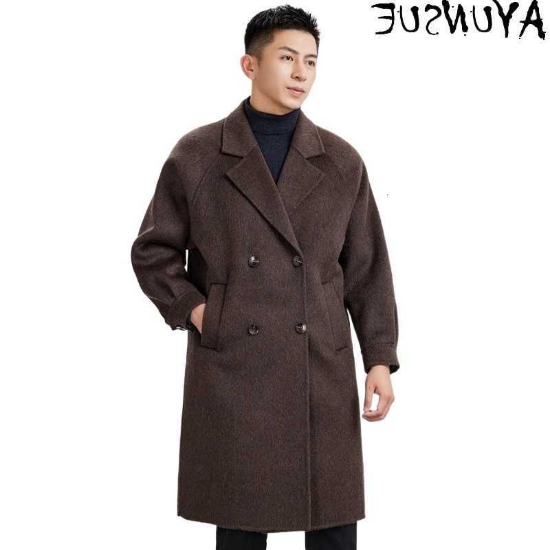 AYUNSUE Men's Wool Double-sided Blends 100% Wool Coats for Man Autumn Winter Korean Fashion Mid-length Woolen Jacket Loose Wool Trench Coat 202