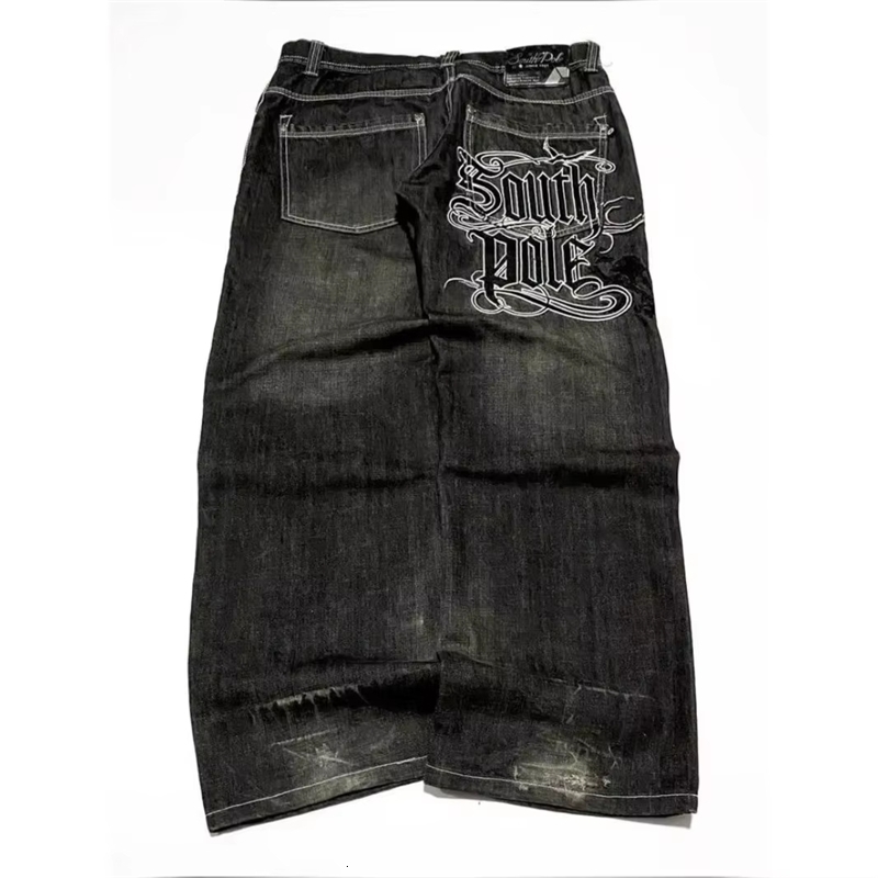 American Street Trend Letter Embroidered Loose Jeans Men Harajuku Y2K Hip Hop Oversized Wideleg Pants Unisex Mopping y260914