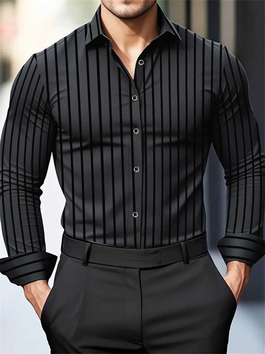 New Men's Casual Shirts 2025 Men's Business Casual Vertical Striped Long-Sleeved Shirt Professional Formal Shirt Multiple Colors Optional