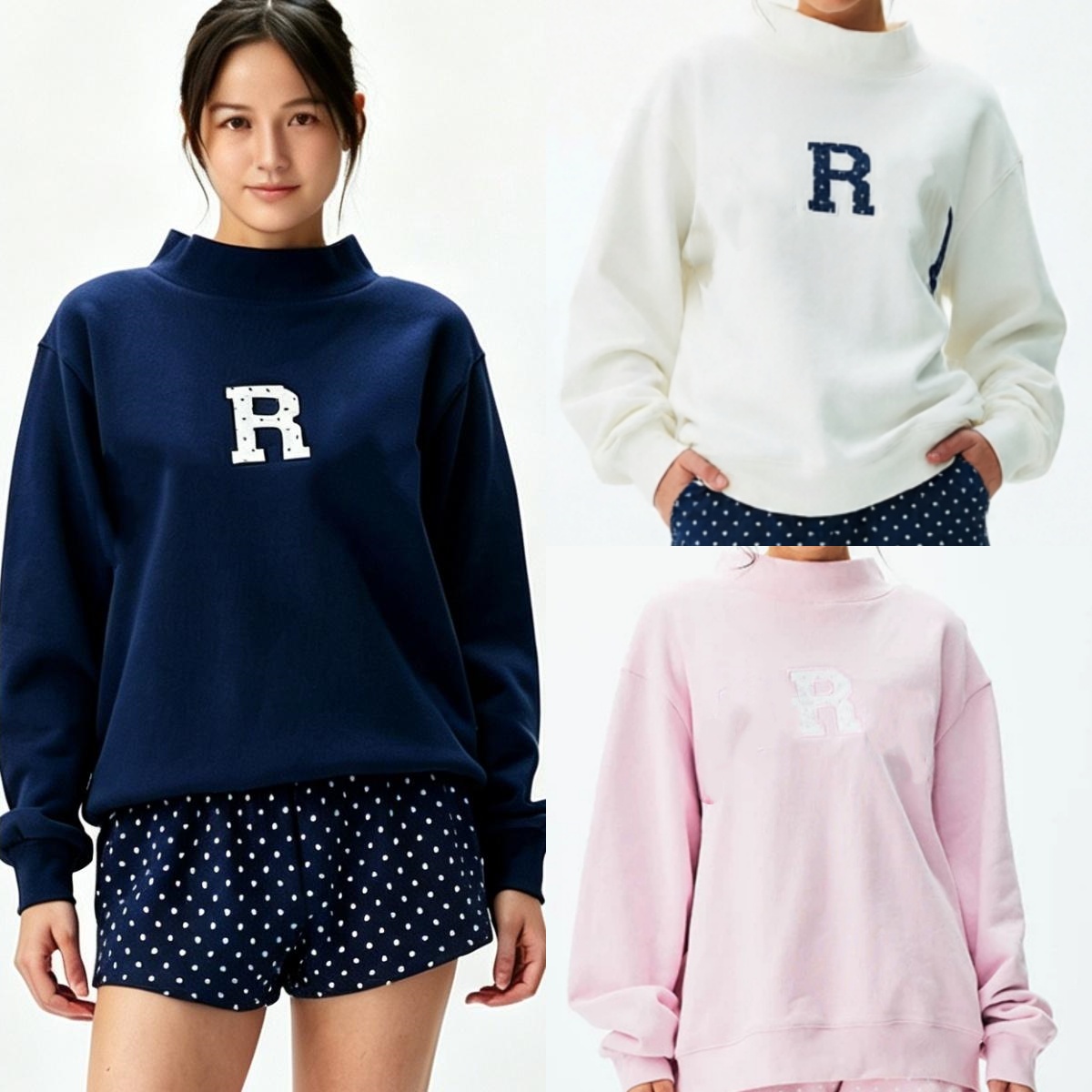 PAR Womens Polka Dot Patchwork Hoodie with High Neck Stand-Up Collar Ladies' Casual Oversized Sweatshirts Women's Letter-Patched Loosely F