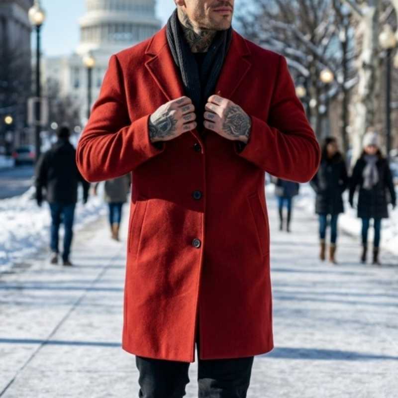 Autumn/Winter Men's Mens Wool Blends Casual Jacket Single-Breasted Suit Jacket Mid-Length Streetwear and Outdoor Wear Men's Winter Jacket