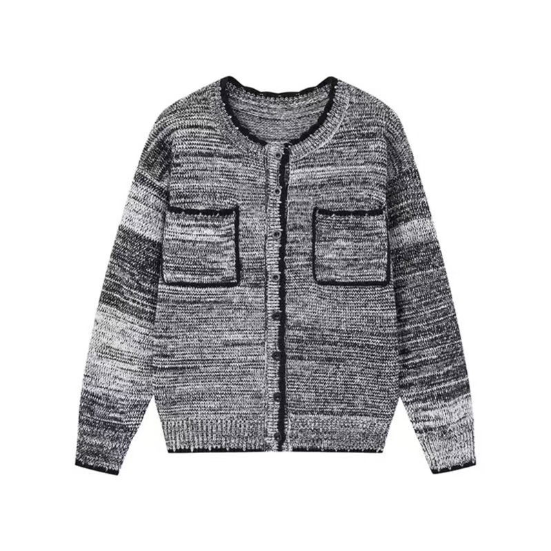 Grey long sleeved knitted sweater cardigan jacket autumn men's loose casual simple versatile top