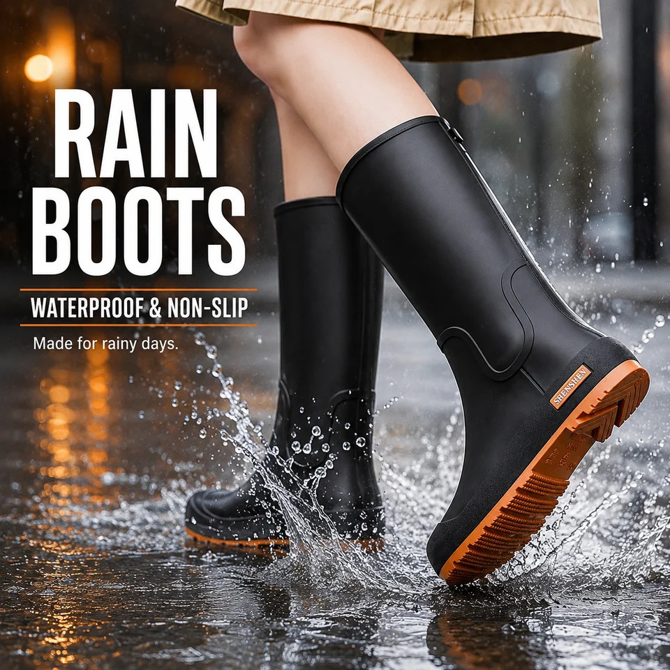 Women Fashion Mid-Calf Rain Boots Waterproof Rubber Boots Non-Slip Outdoor Casual Shoes for Rainy Days 260920