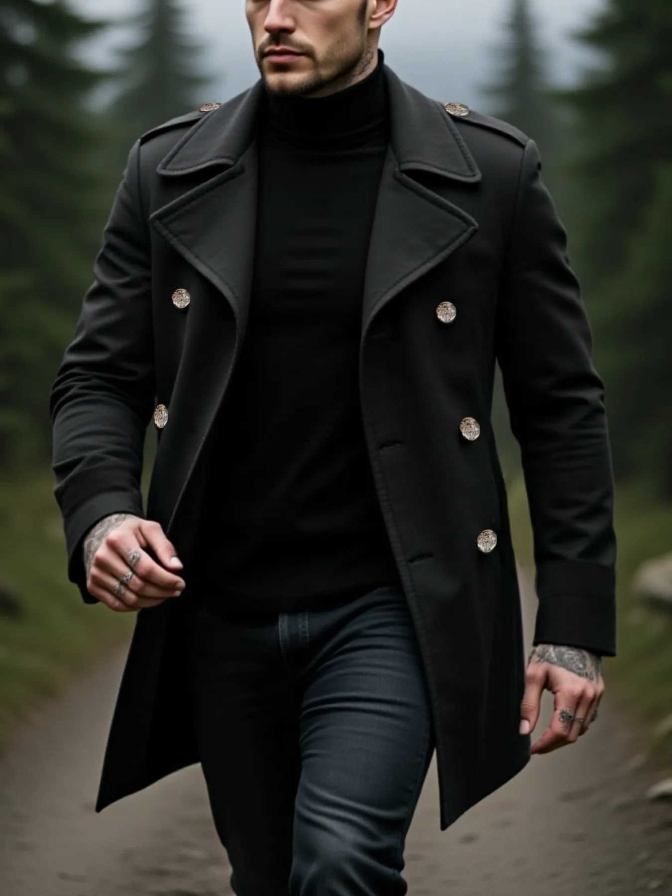 Winter Blends Men's Men's Wool Solid Ocercoat Double-Breasted Jacket In Woolenen Fabric Thickened Lining For Ultimate Warmth - New Arrival