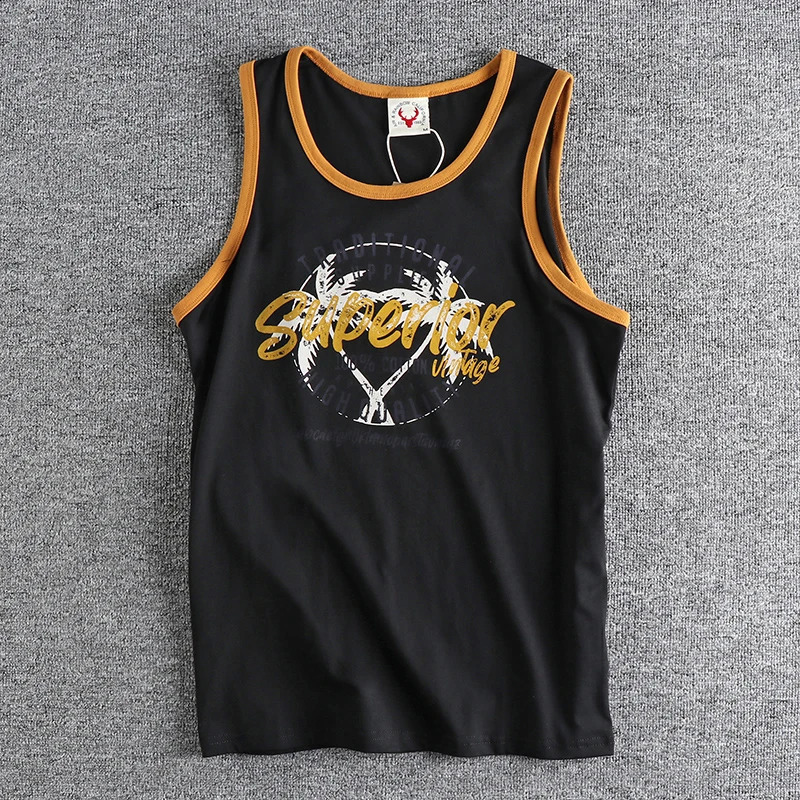 Summer American Retro Sleeveless Oneck Letter Printed Tshirt Mens Fashion 100% Cotton Washed Old Casual Sports Vest Tops 260920