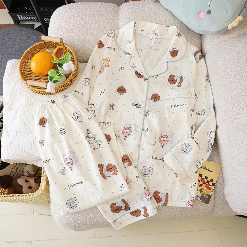 Spring and Autumn Pajama's Long Sleeve Pants Cartoon Cute Beauty Girl Home Clothes Set Can be worn outside 260920