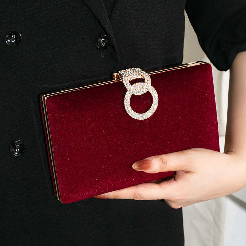 Bags fashion Premium Velvet Evening Handbag for Women Autumn Winter Wine red Black Temperament Evening Bags Prom Party Small clutch D260922