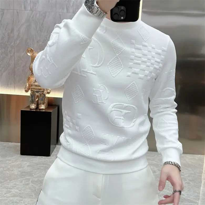 Winter New Letter Jacquard Long Slved T-shirt for Men Trendy and Fashionable Slim Fit and Stylish Youth Long Slved Shirt Q260921