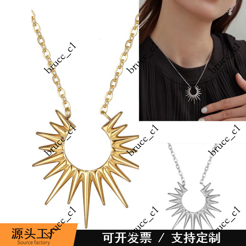 European and American popular retro sun-shaped copper-plated real gold necklace for women, niche design, light luxury fan-shaped collarbone chain pe