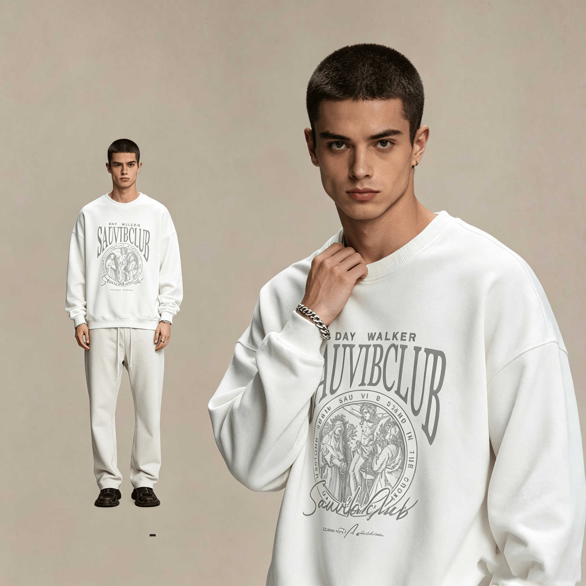 American-style street print letter long-sleeve sweatshirt for men round neck loose fit plus size suitable for spring and autumn T260921