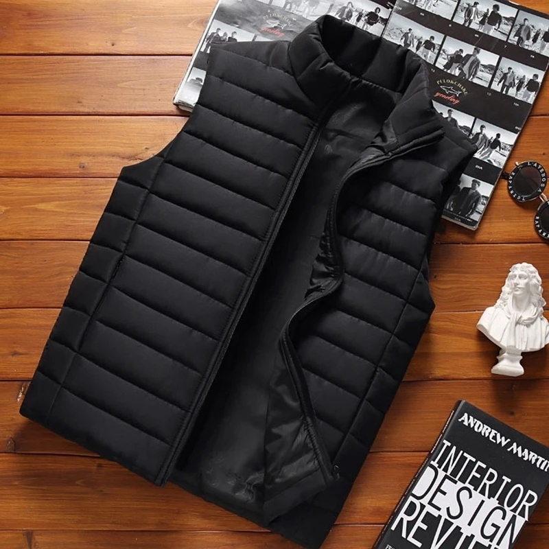 Aiwetin Men' Sleeveless Jackets Winter Fashion Male Cotton-Padded Vest Coats Men Stand Collar Warm Waistcoats Clothing 5XL J260921