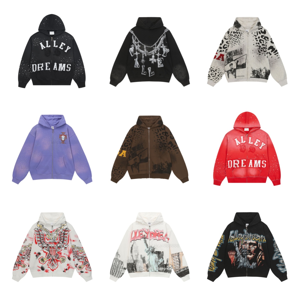 Vale hoodie Dream Vintage Graphic Zip-up Hoodie Designer Men Sweatshirts Unisex Washed Black White Pullover Loose Cotton Sweatshirts Retro Print Val