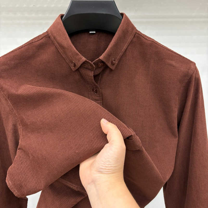 Cotton Men's 100% Casual Shirts Corduroy Shirt - Green Long Sleeve M-4XL - Spring Autumn Slim Fit Candy Color Collection H260921