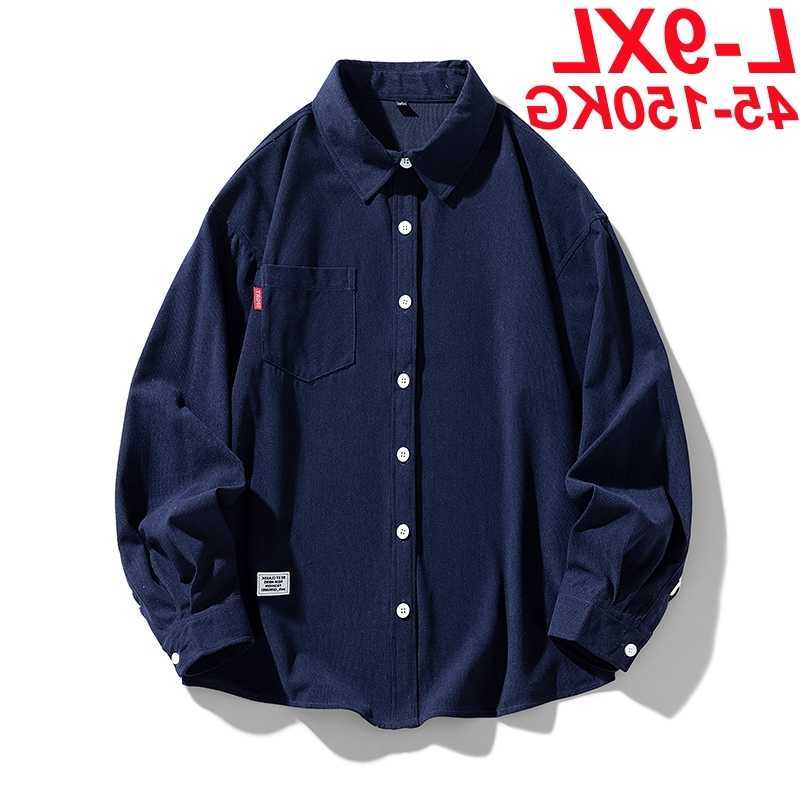 Spring Men's Casual Shirts 2025 Plus Size Men Shirt Corduroy Long Sleeve Shirt Oversized Vintage Solid Shirt 9xl 8xl Large Size Leisure Blouse
