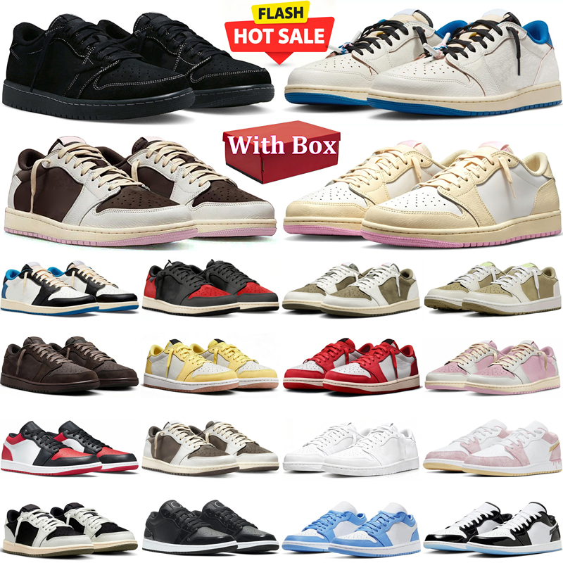 travi scott low 1 designer Basketball shoes 1s lows mens sneakers woman trainers Black Toe Neutral Olive fashion jogging walking shoe with box